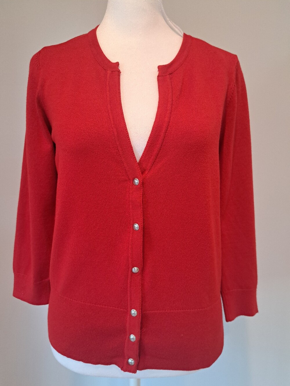 NWT White House Black Market Red V-Neck Button Cardigan Ribbed Hem and Sleeves